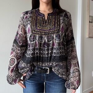 Y2K Boho Embroidered Sheer Blouse – Oversized